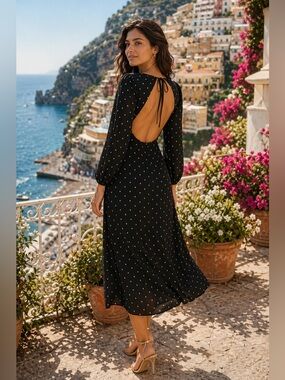 Fashion Union Black Dress with White Dots